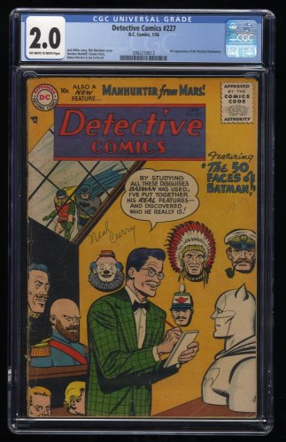 Cover Scan: Detective Comics #227 CGC GD 2.0 Off White to White 3rd Martian Manhunter! - Item ID #238833
