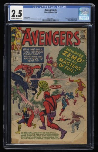 Avengers #6 CGC GD+ 2.5 Cream To Off White 1st Appearance Baron Zemo! Stan Lee!