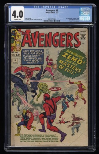 Avengers #6 CGC VG 4.0 Off White 1st Appearance Baron Zemo! Stan Lee!