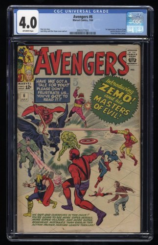 Cover Scan: Avengers #6 CGC VG 4.0 1st Appearance of Baron Zemo! Black Knight! Jack Kirby! - Item ID #239059