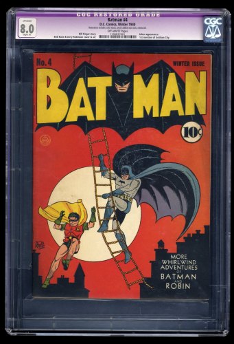 Batman #4 CGC VF 8.0 Off White (Restored) Golden Age!  Robin!
