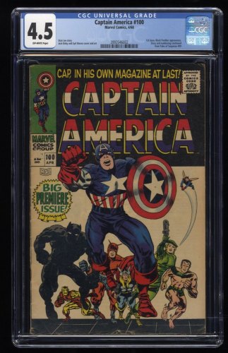 Captain America #100 CGC VG+ 4.5 Off White 1st Issue! Black Panther Appearance!