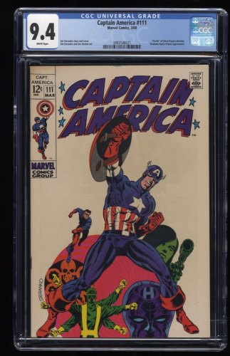 Captain America #111 CGC NM 9.4 White Pages Classic Jim Steranko Cover!