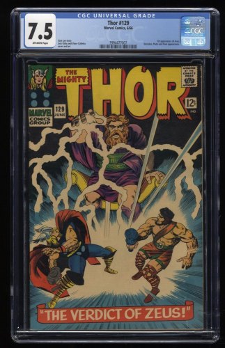 Thor #129 CGC VF- 7.5 Off White 1st Appearance Ares Zeus Hercules!