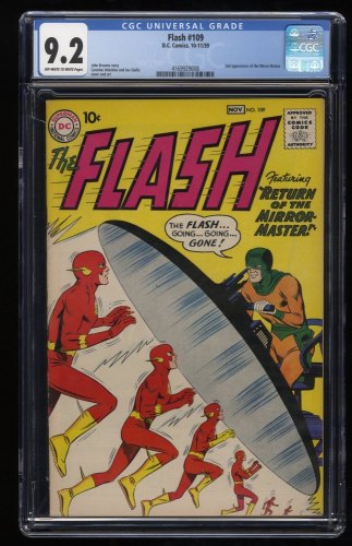 Cover Scan: Flash #109 CGC NM- 9.2 Off White to White 2nd Appearance Mirror Master! - Item ID #242743