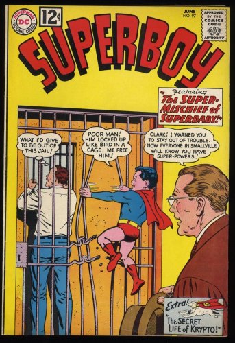 Superboy #97 FN/VF 7.0 Super-Mischief of Superbaby! Curt Swan Cover!
