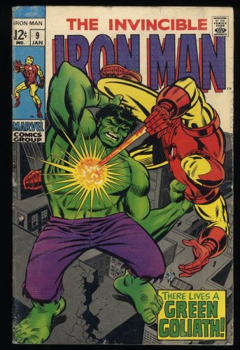 Cover Scan: Iron Man #9 FN- 5.5 Incredible Hulk Appearance! Mandarin! 1969! - Item ID #244855