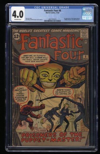 Fantastic Four #8 CGC VG 4.0 Off White 1st Appearance Puppet Master!