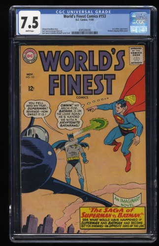 Cover Scan: World's Finest Comics #153 CGC VF- 7.5 White Pages Batman Slaps Robin Meme! - Item ID #247620
