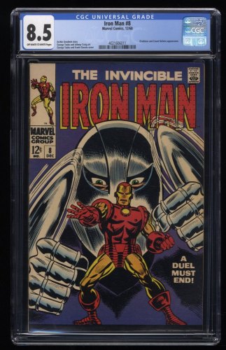Cover Scan: Iron Man #8 CGC VF+ 8.5 Off White to White Origin of Whitney Frost! Gladiator! - Item ID #247641