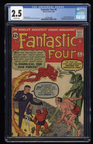 Fantastic Four #6 CGC GD+ 2.5 Off White 2nd Appearance Doctor Doom Kirby Art!
