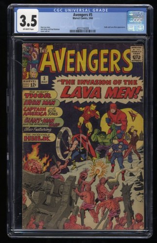 Avengers #5 CGC VG- 3.5 Off White Hulk and Lava Men Appearance!