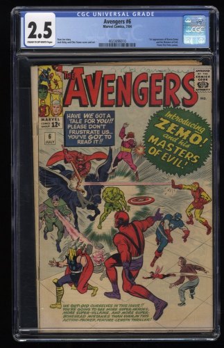 Avengers #6 CGC GD+ 2.5 Cream To Off White 1st Appearance Baron Zemo! Stan Lee!