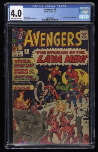 Avengers #5 CGC VG 4.0 Cream To Off White Hulk and Lava Men Appearance!
