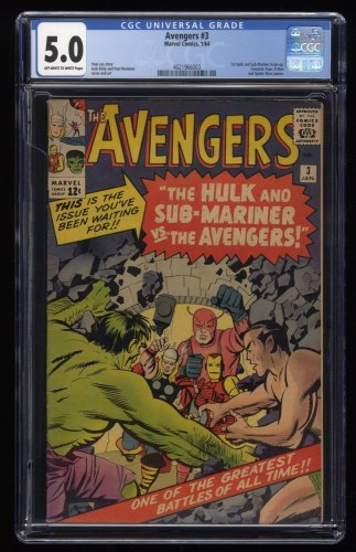 Avengers #3 CGC VG/FN 5.0 Off White to White 1st Hulk and Sub-Mariner Team-Up!