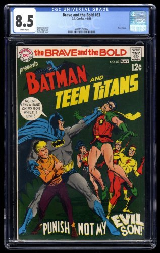 Brave And The Bold #83 CGC VF+ 8.5 White Pages Batman Teen Titans!