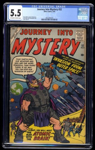 Cover Scan: Journey Into Mystery #52 CGC FN- 5.5 Off White to White Ditko Kirby Art! - Item ID #250279