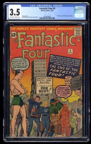 Cover Scan: Fantastic Four #9 CGC VG- 3.5 Off White to White 3rd Silver Age Sub-Mariner! - Item ID #250314