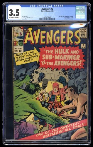 Avengers #3 CGC VG- 3.5 Off White to White 1st Hulk and Sub-Mariner Team-Up!