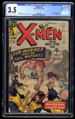 Cover Scan: X-Men #6 CGC VG- 3.5 Namor Sub-Mariner Appearance! Stan Lee Kirby! - Item ID #250321