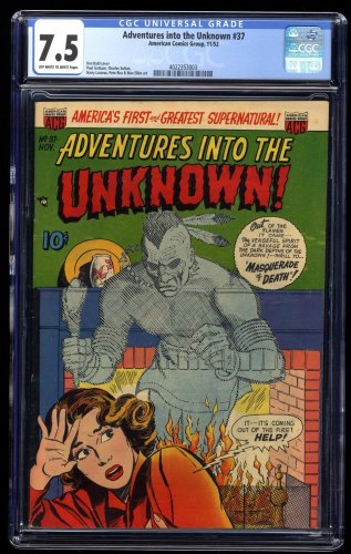 Cover Scan: Adventures Into The Unknown #37 CGC VF- 7.5 Off White to White Ken Bald Cover! - Item ID #250373