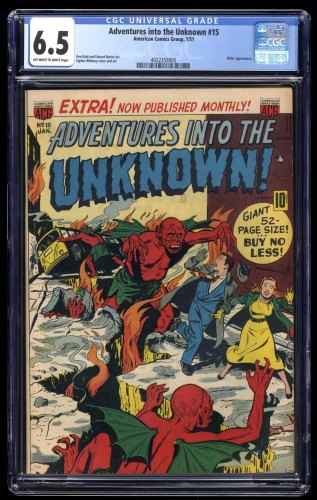 Adventures Into The Unknown #15 CGC FN+ 6.5 Off White to White Pre Code Horror!