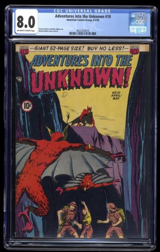 Cover Scan: Adventures Into The Unknown #10 CGC VF 8.0 Off White to White - Item ID #250384