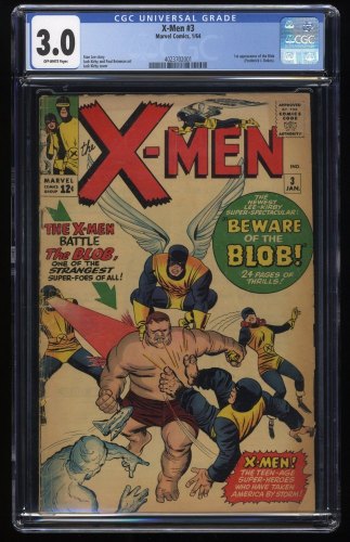 X-Men #3 CGC GD/VG 3.0 Off White 1st Appearance Blob! Cyclops! Angel!