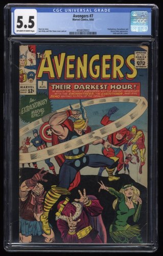 Cover Scan: Avengers #7 CGC FN- 5.5 Enchantress Thor Loki Baron Zemo and Odin - Item ID #253325