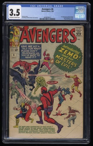 Cover Scan: Avengers #6 CGC VG- 3.5 Off White to White 1st Appearance Baron Zemo! Stan Lee! - Item ID #253338