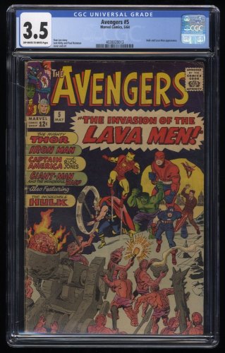 Avengers #5 CGC VG- 3.5 Off White to White Hulk and Lava Men Appearance!