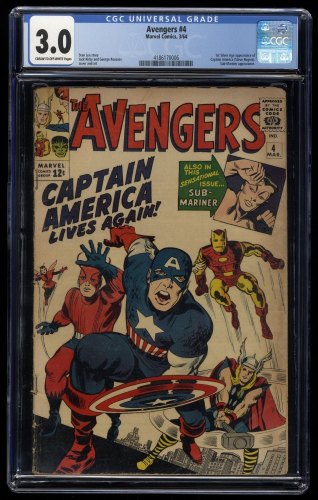 Avengers #4 CGC GD/VG 3.0 Cream To Off White 1st Silver Age Captain America!