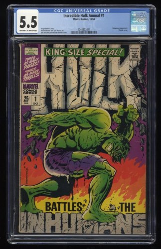 Incredible Hulk Annual (1968) #1 CGC FN- 5.5 Off White to White Classic Cover!