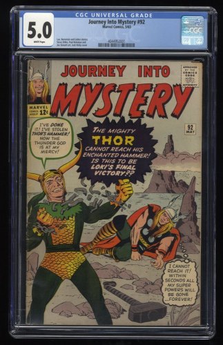 Cover Scan: Journey Into Mystery #92 CGC VG/FN 5.0 White Pages Early Loki Thor! Jack Kirby! - Item ID #256732