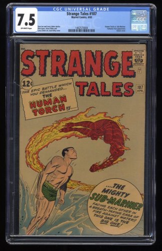 Cover Scan: Strange Tales #107 CGC VF- 7.5 Off White Human Torch Vs. The Sub-Mariner! - Item ID #258852