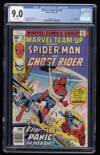 Marvel Team-up #58 CGC VF/NM 9.0 White Pages Spider-Man Ghost Rider!