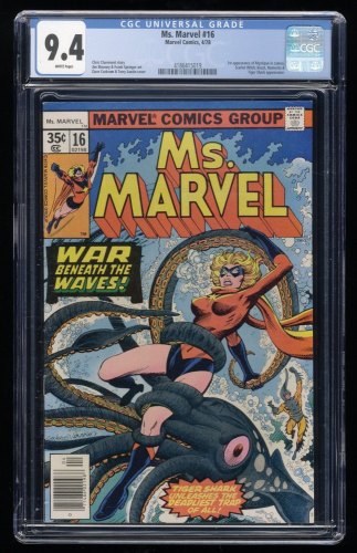 Ms. Marvel #16 CGC NM 9.4 White Pages 1st Cameo Appearance Mystique!