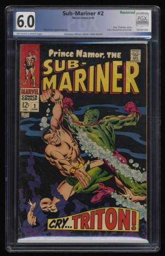 Cover Scan: Sub-Mariner #2 PGX FN 6.0 (Restored) Triton Appearance! 1st Inhumans Crossover! - Item ID #266034