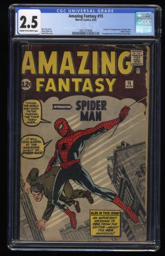 Cover Scan: Amazing Fantasy #15 CGC GD+ 2.5 Cream To Off White 1st Appearance Spider-Man! - Item ID #267512