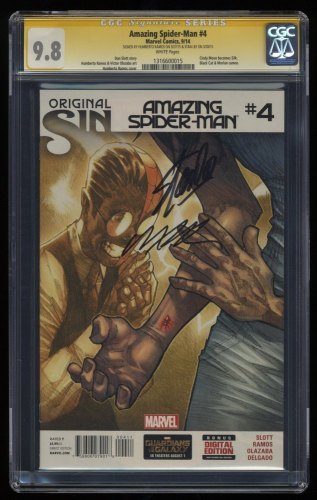 Cover Scan: Amazing Spider-Man (2014) #4 CGC NM/M 9.8 Signed SS Humberto Ramos & Stan Lee - Item ID #267628
