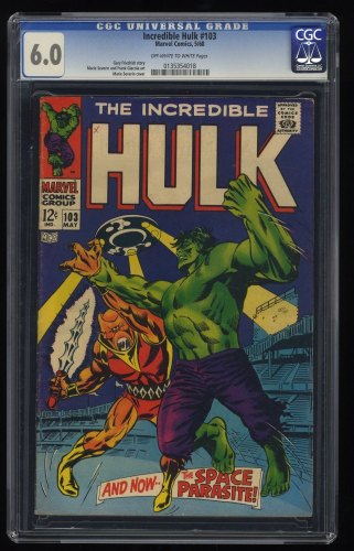 Cover Scan: Incredible Hulk #103 CGC FN 6.0 1st Appearance Space Parasite! - Item ID #268181