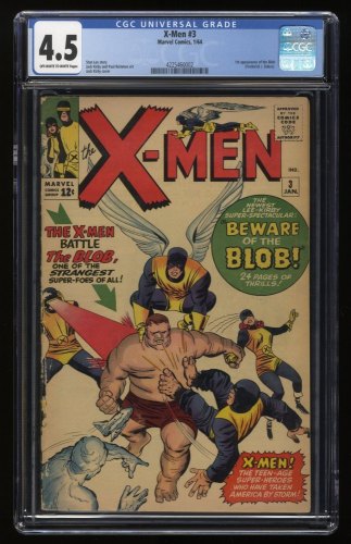 Cover Scan: X-Men #3 CGC VG+ 4.5 Off White to White 1st Appearance Blob! Cyclops! Angel! - Item ID #271117