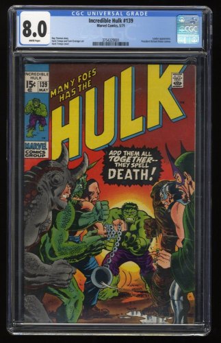 Cover Scan: Incredible Hulk #139 CGC VF 8.0 White Pages - Item ID #272269