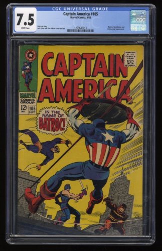 Cover Scan: Captain America #105 CGC VF- 7.5 White Pages Batroc! Jack Kirby Art! - Item ID #272297
