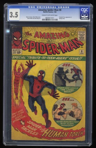 Cover Scan: Amazing Spider-Man #8 CGC VG- 3.5 1st Appearance Living Brain! Human Torch! - Item ID #272664
