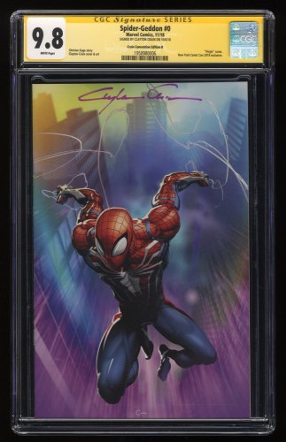 Cover Scan: Spider-Geddon #0 CGC NM/M 9.8 White Pages Signed! NYCC Crain Virgin Variant - Item ID #275229