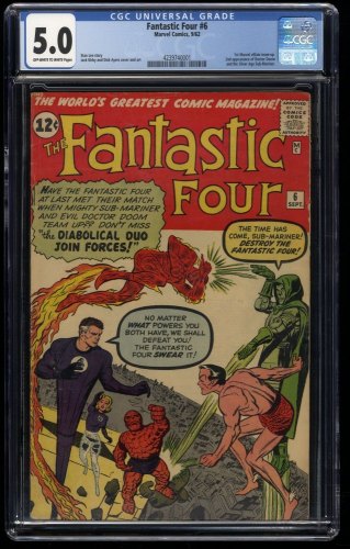 Cover Scan: Fantastic Four #6 CGC VG/FN 5.0 2nd Appearance Doctor Doom Kirby Art! - Item ID #276499
