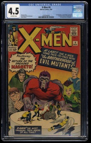 Cover Scan: X-Men #4 CGC VG+ 4.5 Off White 1st Appearance Quicksilver Scarlet Witch!  - Item ID #276500