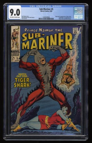 Cover Scan: Sub-Mariner #5 CGC VF/NM 9.0 1st Appearance Tiger Shark! Roy Thomas! - Item ID #277889