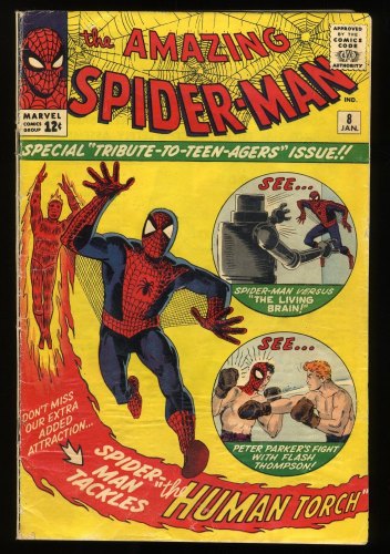 Cover Scan: Amazing Spider-Man #8 GD+ 2.5 1st Appearance Living Brain! Human Torch! - Item ID #280346